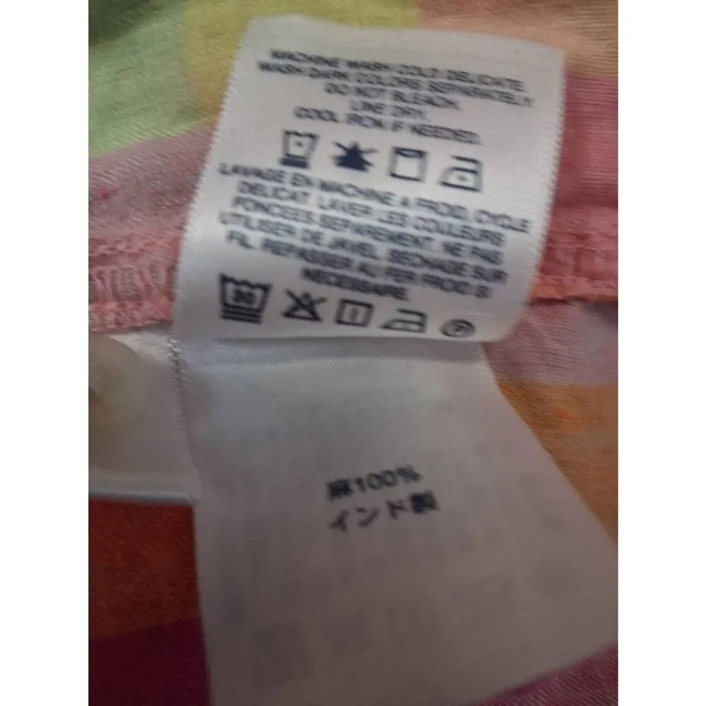 Lands end womens 1xl tab sleeve 100% linen shirt blouse plaid pink yellow - Picture 10 of 10